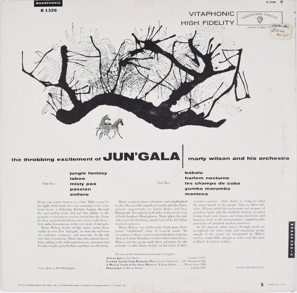 Marty Wilson And His Orchestra - Jun'gala - VG+ LP Record 1959 Warner USA Origina Mono Vinyl - Jazz / Exotica / Space-Age / Pacific - Shuga Records