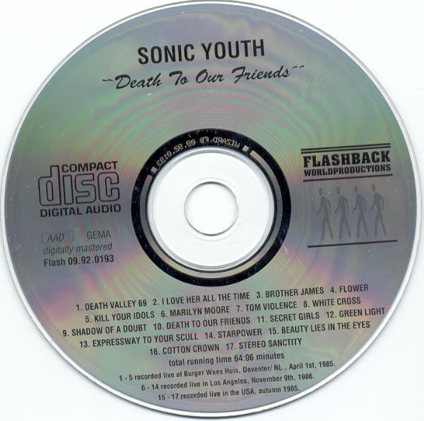 Sonic Youth - Death To Our Friends - VG+ CD 1992 Flashback World Luxembourg RARE Unofficial - Alternative Rock - Shuga Records