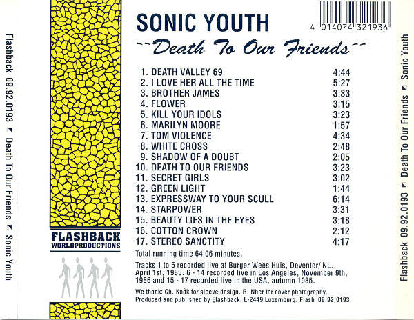 Sonic Youth - Death To Our Friends - VG+ CD 1992 Flashback World Luxembourg RARE Unofficial - Alternative Rock - Shuga Records