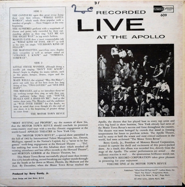 Various ‎– The Motor-Town Revue Vol. 1 - Recorded Live At The Apollo - Mint- LP Record 1963 Motown USA Mono Vinyl - Soul / Funk / R&B