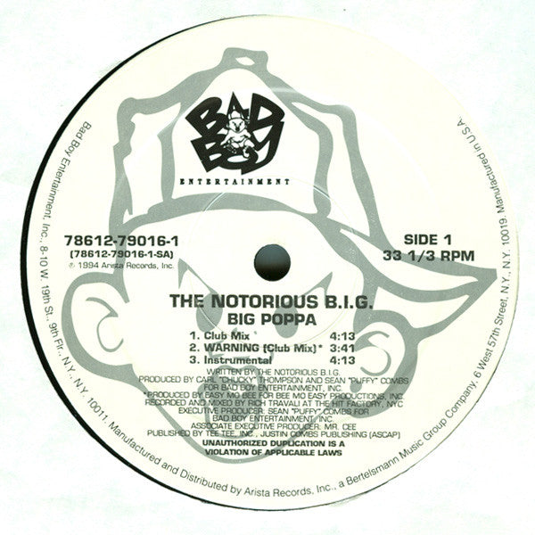 The Notorious BIG - Big Poppa - VG+ 12" Single Record 1994 Bad Boy USA Vinyl - Hip Hop / Pop Rap - Shuga Records
