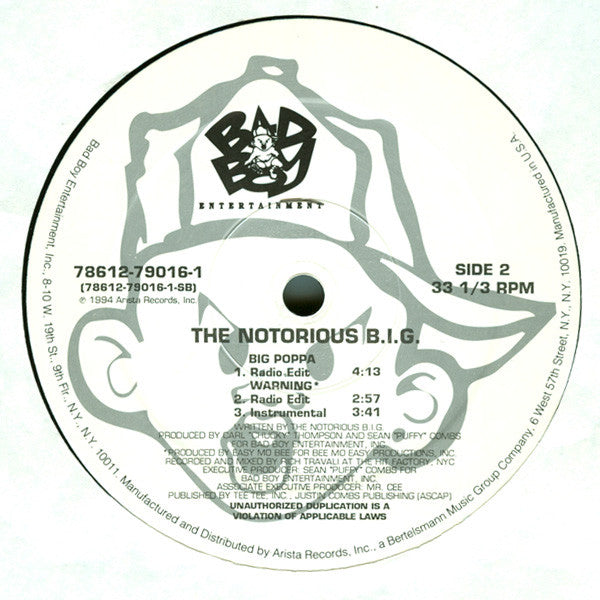 The Notorious BIG - Big Poppa - VG+ 12" Single Record 1994 Bad Boy USA Vinyl - Hip Hop / Pop Rap - Shuga Records
