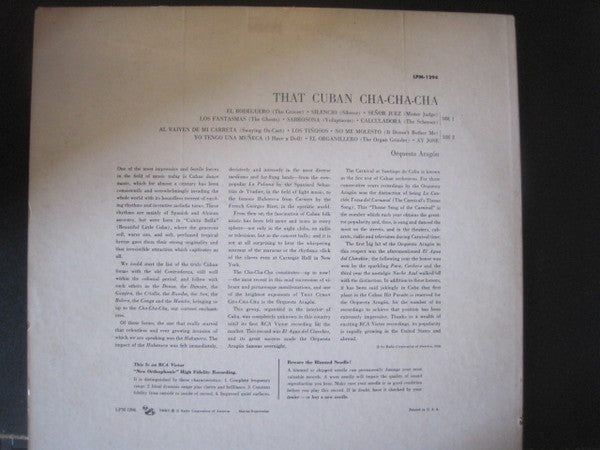 Orquesta Aragon - That Cuban Cha-Cha-Cha - VG+ LP Record 1956 Cha-Cha / Charanga / Cubano - Shuga Records