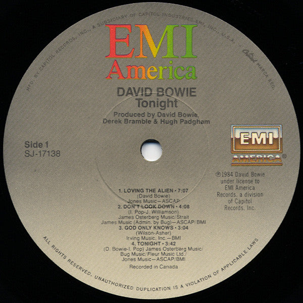 David Bowie - Tonight - Mint- LP Record 1984 EMI America USA Promo Vinyl - Art Rock / Pop Rock - Shuga Records
