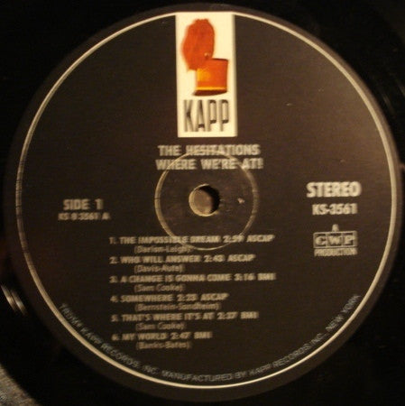 The Hesitations - Where We're At! - VG+ LP Record 1968 Kapp USA Original Vinyl - Soul / Funk / Gospel - Shuga Records