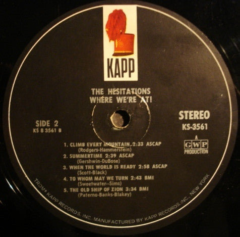 The Hesitations - Where We're At! - VG+ LP Record 1968 Kapp USA Original Vinyl - Soul / Funk / Gospel - Shuga Records