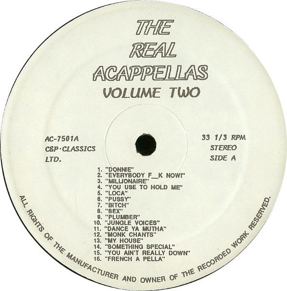 Unknown Artist - The Real Acappellas: Volume Two - VG LP Record 1990s USA Vinyl - DJ Battle Tool / House / Disco - Shuga Records