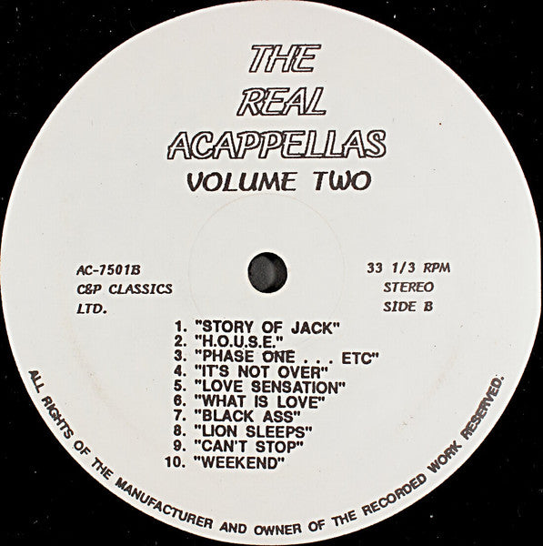 Unknown Artist - The Real Acappellas: Volume Two - VG LP Record 1990s USA Vinyl - DJ Battle Tool / House / Disco - Shuga Records