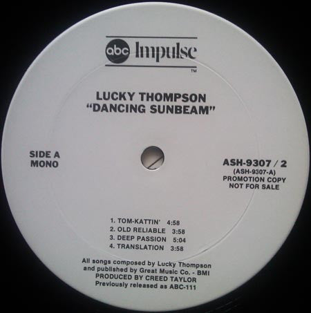 Lucky Thompson - Dancing Sunbeam - VG+ 2 LP Record 1975 ABC Impulse! USA Promo Vinyl - Jazz / Bop