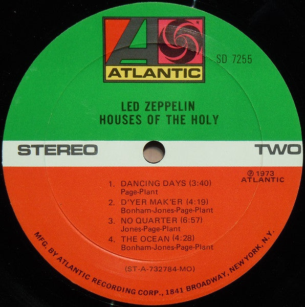 Led Zeppelin - Houses Of The Holy - VG+ LP Record 1973 Atlantic USA RL Bob Ludwig Monarch Original Press Vinyl - Classic Rock / Blues Rock - Shuga Records