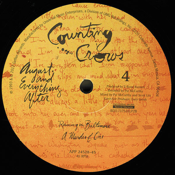 Counting Crows - August And Everything After (1993) - Mint- 2 LP Record 2012 Analogue Productions USA 200 gram Audiophile Vinyl - Alternative Rock / Pop Rock - Shuga Records