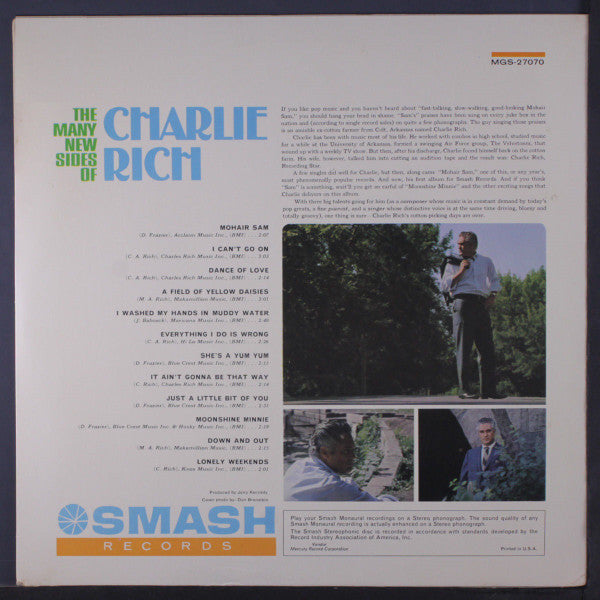 Charlie Rich - The Many New Sides Of Charlie Rich - VG+ LP Record 1965 Smash USA Mono Original Vinyl - Country / Country Rock - Shuga Records