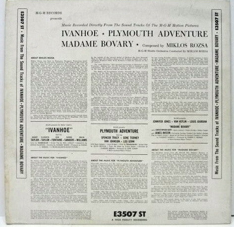 Miklos Rozsa - Music Recorded Directly From The Sound Tracks Of The MGM Motion Pictures: Ivanhoe / Plymouth Adventure / Madame Bovary - VG+ LP Record 1957 MGM USA Mono Vinyl - Soundtrack - Shuga Records