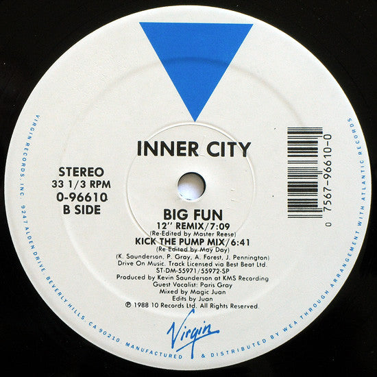 Inner City - Big Fun - VG 12" Single Record 1988 Virgin USA Vinyl - House / Techno - Shuga Records