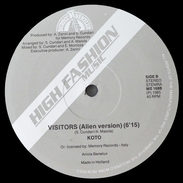 Koto - Visitors - VG+ 12" Single Record 1985 High Fashion Music Netherlands Vinyl - Italo-Disco - Shuga Records