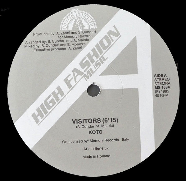Koto - Visitors - VG+ 12" Single Record 1985 High Fashion Music Netherlands Vinyl - Italo-Disco - Shuga Records