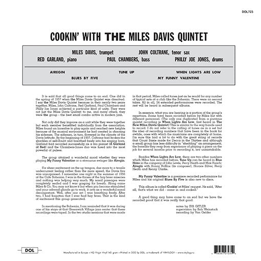 The Miles Davis Quintet - Cookin' With The Miles Davis Quintet (1957) - Mint- LP Record 2012 DOL Europe Vinyl - Jazz / Hard Bop / Modal - Shuga Records