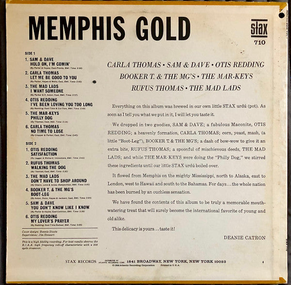 Various – Memphis Gold Vol. I - VG LP Record 1966 Stax USA Mono Vinyl - Soul / Funk / R&B - Shuga Records