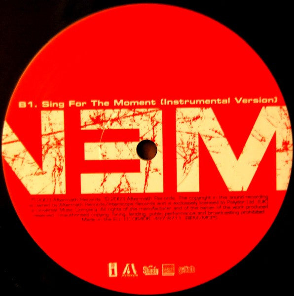 Eminem - Sing For The Moment - VG+ (VG- cover) 12" Single Record 2003 Aftermath Interscope UK Vinyl - Hip Hop - Shuga Records