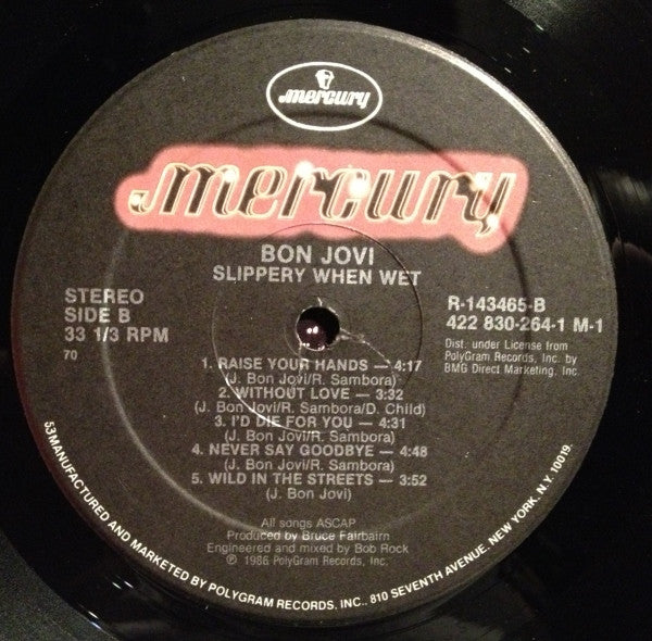 Bon Jovi - Slippery When Wet - VG+ LP Record 1986 Mercury Club Edition USA Vinyl - Pop Rock / Hard Rock - Shuga Records