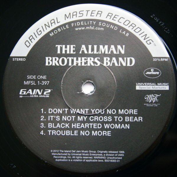 The Allman Brothers Band - The Allman Brothers Band (1969) - Mint- LP Record 2012 Mobile Fidelity Sound Lab MFSL 180 gram Original Master Recording Analog 180 gram Vinyl & Numbered - Rock & Roll / Blues Rock / Folk Rock - Shuga Records