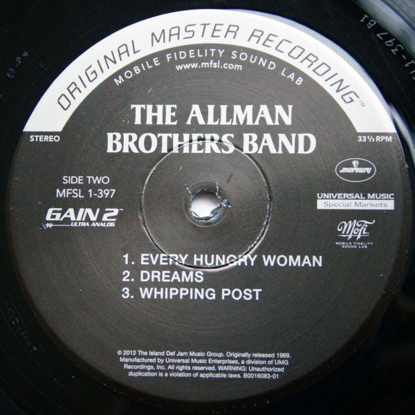 The Allman Brothers Band - The Allman Brothers Band (1969) - Mint- LP Record 2012 Mobile Fidelity Sound Lab MFSL 180 gram Original Master Recording Analog 180 gram Vinyl & Numbered - Rock & Roll / Blues Rock / Folk Rock - Shuga Records