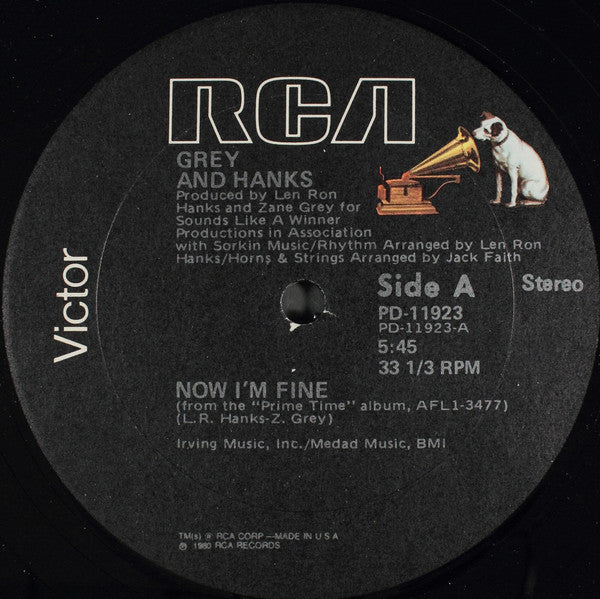 Grey And Hanks - Prime Time - Mint- 12" Single Record 1980 RCA USA Vinyl - Disco / Soul - Shuga Records