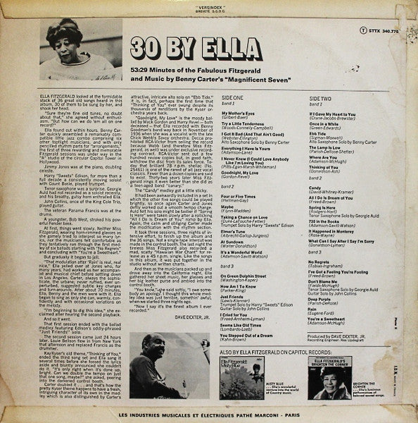 Ella Fitzgerald - 30 By Ella - VG+ LP Record 1968 Capitol France Stereo Original Vinyl - Jazz / Vocal - Shuga Records