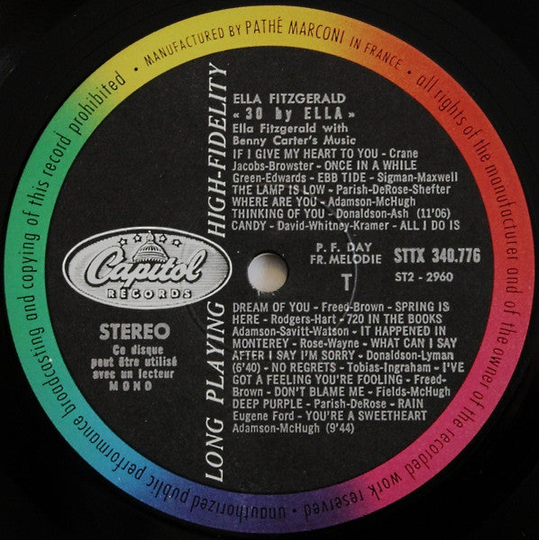 Ella Fitzgerald - 30 By Ella - VG+ LP Record 1968 Capitol France Stereo Original Vinyl - Jazz / Vocal - Shuga Records