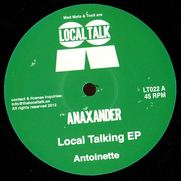 Anaxander - Local Talking EP - VG+ 12" Single Record 2013 Local Talk Sweden Vinyl - House / Acid House / Deep House - Shuga Records