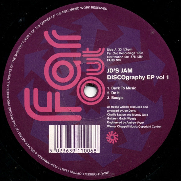 JD's Jam - DISCOgraphy EP Vol. 1 - VG 12" Single Record 1992 Far Out Recordings UK Vinyl - House / Deep House