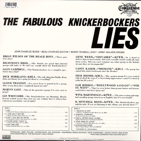 The Fabulous Knickerbockers – Lies (1966) - Mint- LP Record 2012 Challenge Sundazed USA Mono Vinyl - Garage Rock / Pop Rock - Shuga Records