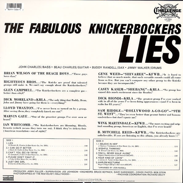 The Fabulous Knickerbockers – Lies (1966) - Mint- LP Record 2012 Challenge Sundazed USA Mono Vinyl - Garage Rock / Pop Rock