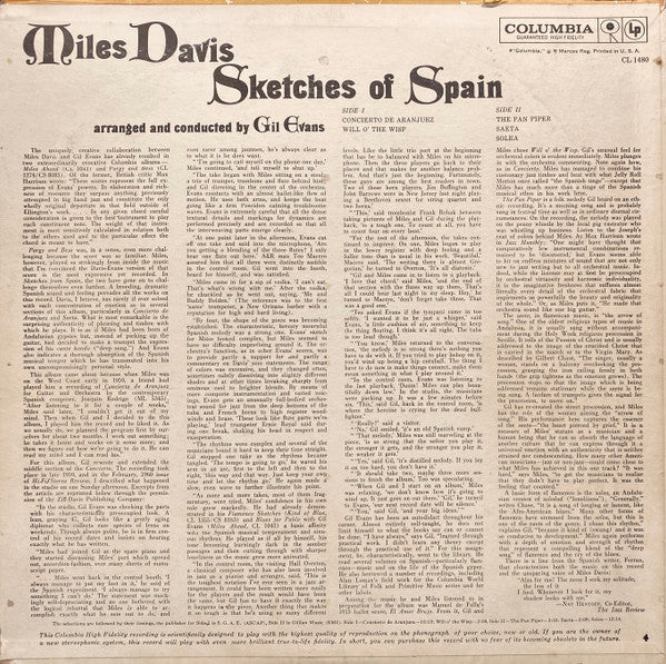 Miles Davis - Sketches Of Spain - VG+ LP Record 1960 Columbia USA Mono 6 Eye Label Original Press Vinyl - Jazz / Modal - Shuga Records