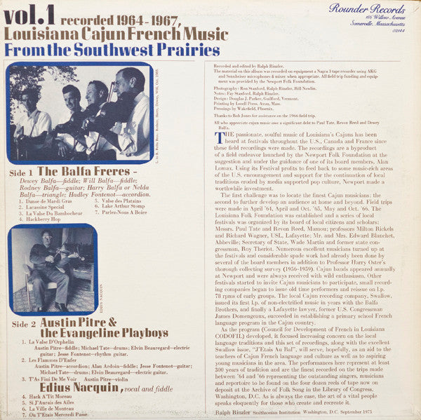 Various - Louisiana Cajun French Music From The Southwest Prairies Vol. 1 - Mint- LP Record 1976 Rounder USA Vinyl - Folk / World - Shuga Records
