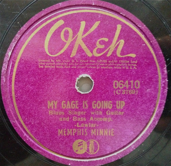 Memphis Minnie - My Gage Is Going Up / In My Girlish Days - VG- 10" 78 RPM Record 1956 Okeh USA Shellac - Blues - Shuga Records