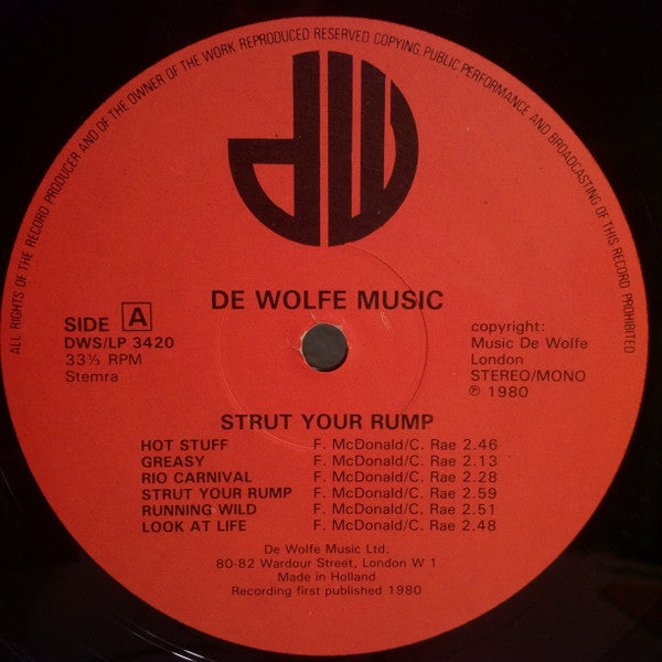 Unit Eight - Strut Your Rump - VG+ LP Record 1980 Music De Wolfe UK Vinyl - Jazz-Funk / Disco / Funk - Shuga Records