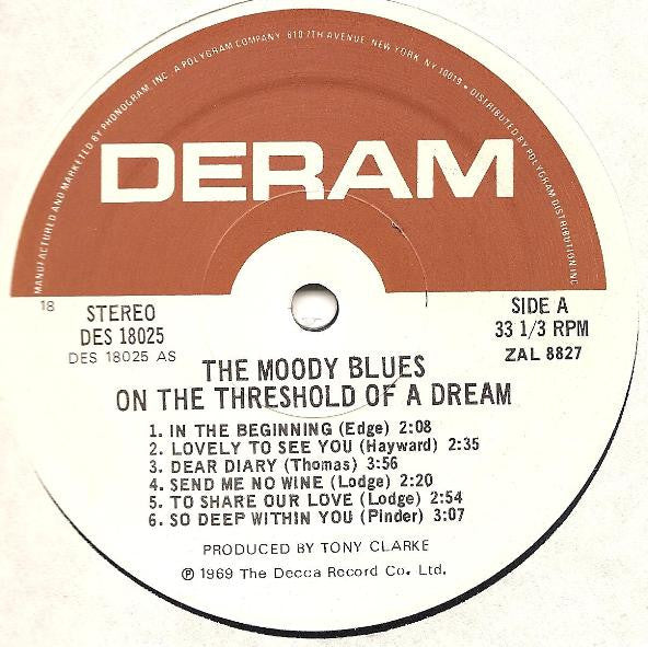 The Moody Blues - On The Threshold Of A Dream (1969) - VG+ LP Record 1970's Deram USA Vinyl - Psychedelic Rock / Classic Rock - Shuga Records