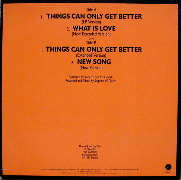 Howard Jones - Things Can Only Get Better - VG+ 12" Single Record 1985 Elektra USA Vinyl - Synth-pop - Shuga Records