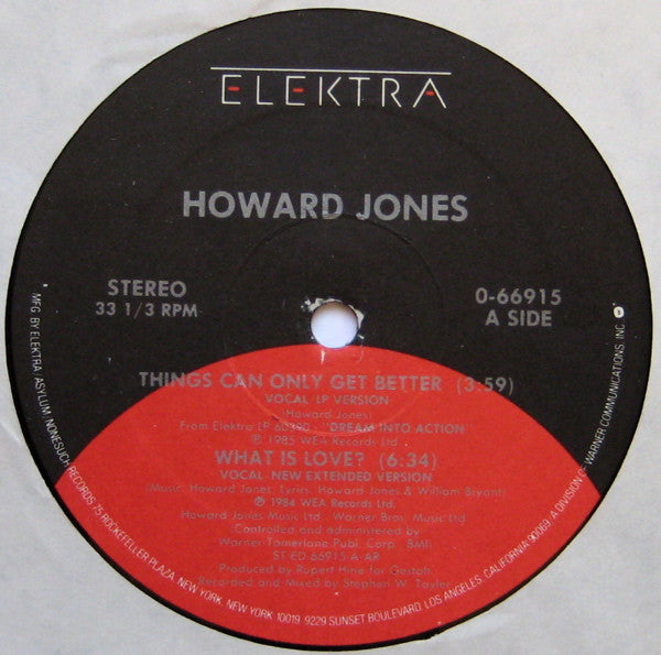Howard Jones - Things Can Only Get Better - VG+ 12" Single Record 1985 Elektra USA Vinyl - Synth-pop - Shuga Records