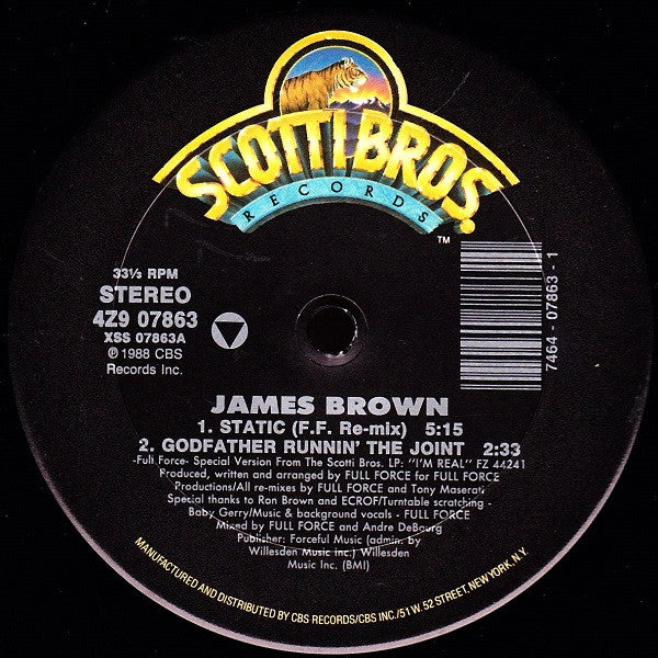 James Brown - Static - Mint- 12" Single Record 1988 Scotti Bros USA Vinyl - Funk / Soul - Shuga Records