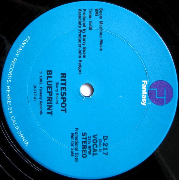 Blueprint - Ritespot - VG+ 12" Single Record 1983 Fantasy USA Promo Vinyl - Electro / Disco