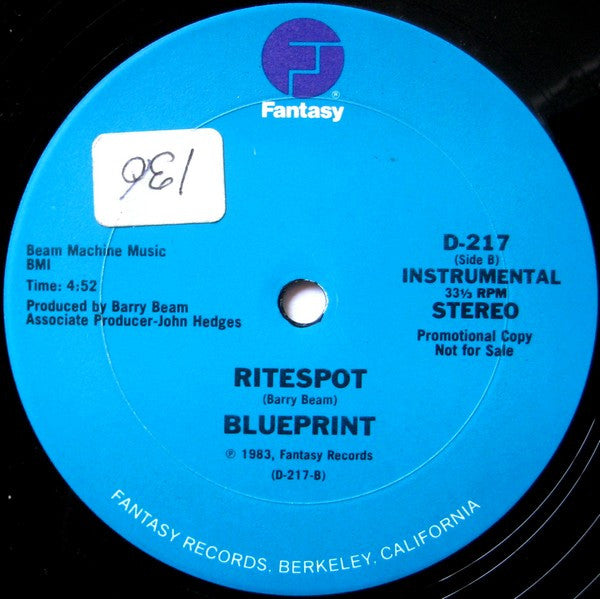Blueprint - Ritespot - VG+ 12" Single Record 1983 Fantasy USA Promo Vinyl - Electro / Disco