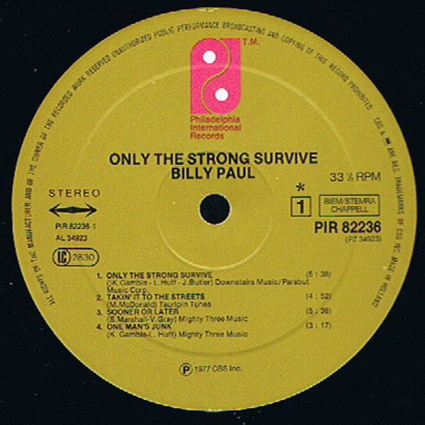 Billy Paul - Only The Strong Survive - VG+ LP Record 1977 Philadelphia International Holland- Soul / Disco - Shuga Records