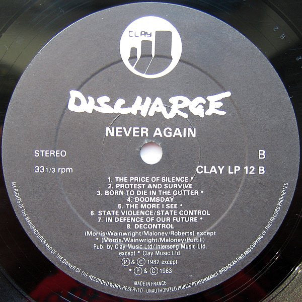 Discharge - Never Again - Mint- LP Record 1984 Clay UK/France Original Vinyl - Hardcore / Punk Rock - Shuga Records