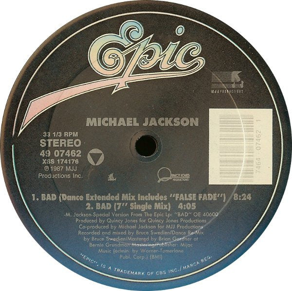 Michael Jackson - Bad - Mint- 12" Single Record 1987 Epic USA Original Press Vinyl - Synth-pop / Dance-pop - Shuga Records