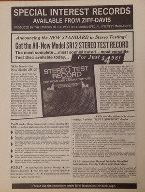 Unknown Artist - Stereo Review's Stereo Test Record (Model SR 12) - Mint- LP Record 1969 HiFi Stereo Review USA Vinyl & 2x Booklets - Non-Music / Classical / Technical - Shuga Records