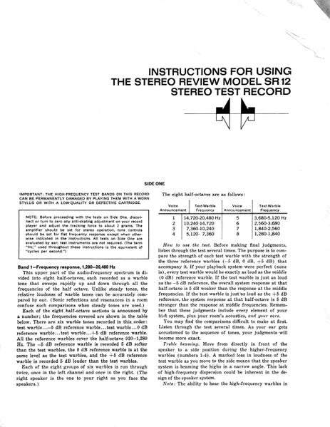 Unknown Artist - Stereo Review's Stereo Test Record (Model SR 12) - Mint- LP Record 1969 HiFi Stereo Review USA Vinyl & 2x Booklets - Non-Music / Classical / Technical - Shuga Records