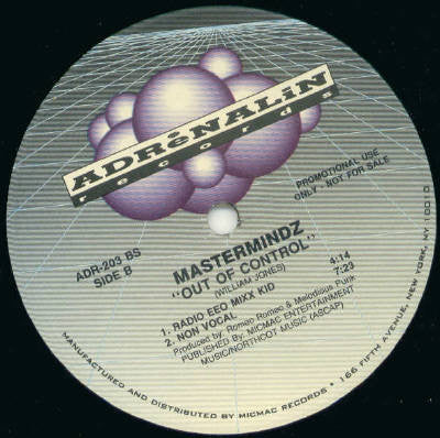 Mastermindz - Out Of Control - VG+ 12" Single Record 1993 Adrenalin USA Vinyl Promo - Techno / Breakbeat