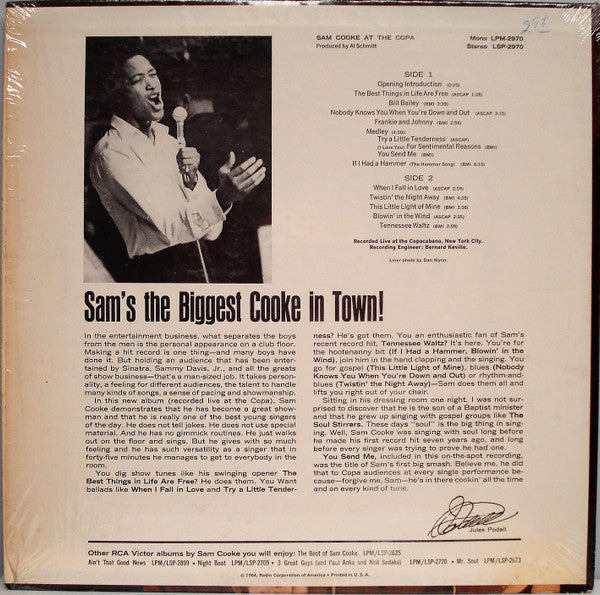 Sam Cooke - Sam Cooke At The Copa - VG+ LP Record 1964 RCA Victor USA Mono Original Press Vinyl - Soul / R&B - Shuga Records